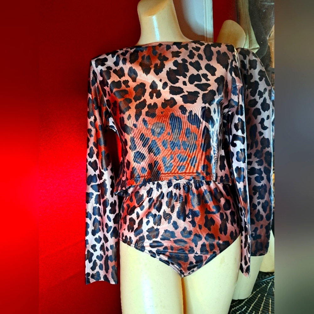 Leopard Print Long Sleeve Swimsuit